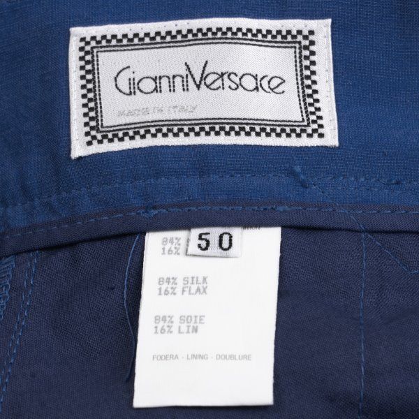 ジャンニヴェルサーチGIANNI VERSACE シルクリネン3タックパンツ 青50