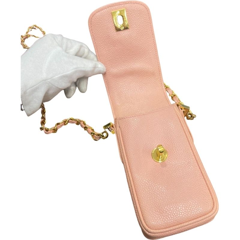 CHANEL シャネル マトラッセ フォンホルダー チェーン ゴールド金具 ピンク キャビアスキン ショルダーバッグ レディース 【中古】 12602K338 マトラッセ トップハンドル 2WAY チェーンショルダーバッグ キャビア