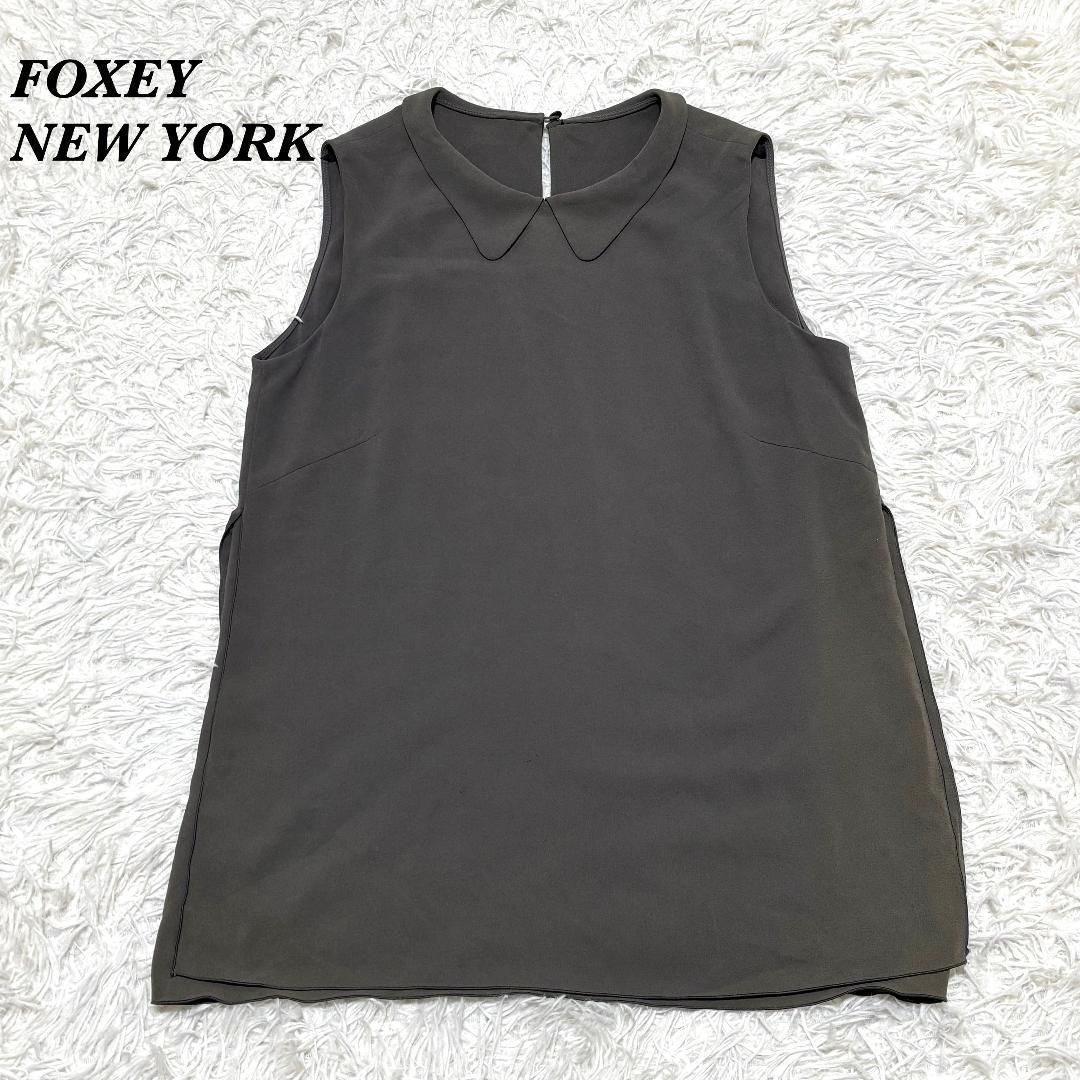 FOXEY NEW YORK ノースリーブ襟付きカットソー 38 カーキグレー - メルカリ