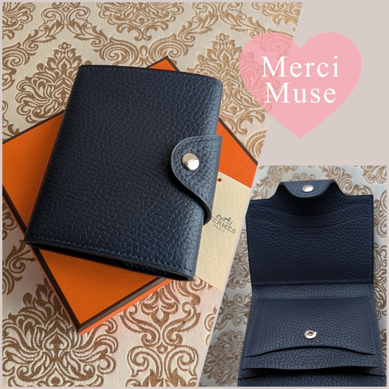 HERMES(エルメス) 2つ折り財布美品  イリアード コンパクト ブルーニュイ シルバー金具/カードケース付き HERMES（エルメス） イリアード ギャロップ ドゥ コンパクトウォレット