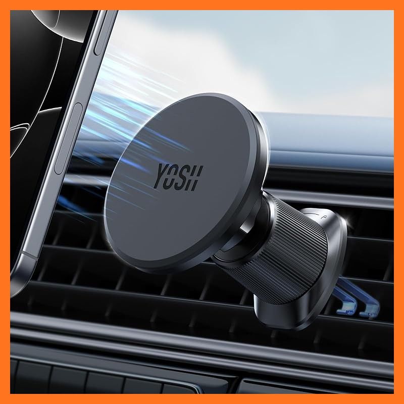 【新品】 YOSH マグセーフ 車載 ホルダー 【ダブル金属製フックu0026シリコン製滑り止め】Magsafe 車載ホルダー エアコン吹き出し口式 magsafe スタンド 車 磁力強化 片手操作 多角度自由調節 360回