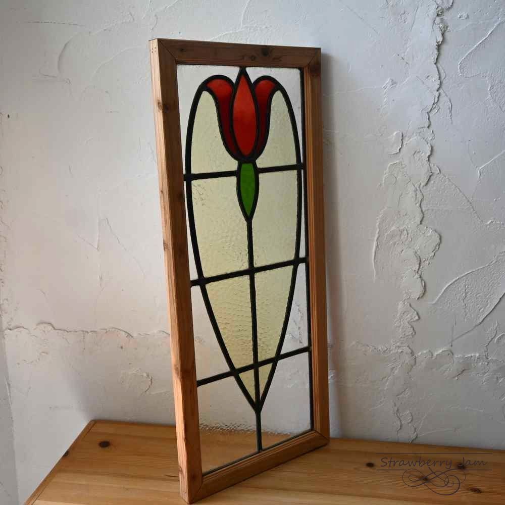  L3710-45 英国アンティーク ステンドグラス チューリップ 窓枠 建材 インテリア DIY 小屋 ステンド イギリス デジタル時計 置物 インテリア小物