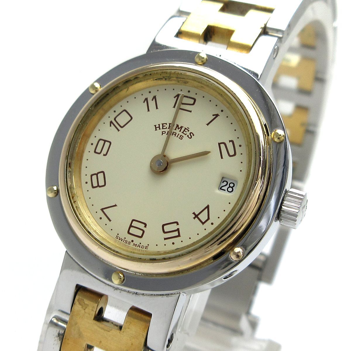 エルメス HERMES クリッパー レディース ゴールドコンビ アイボリー