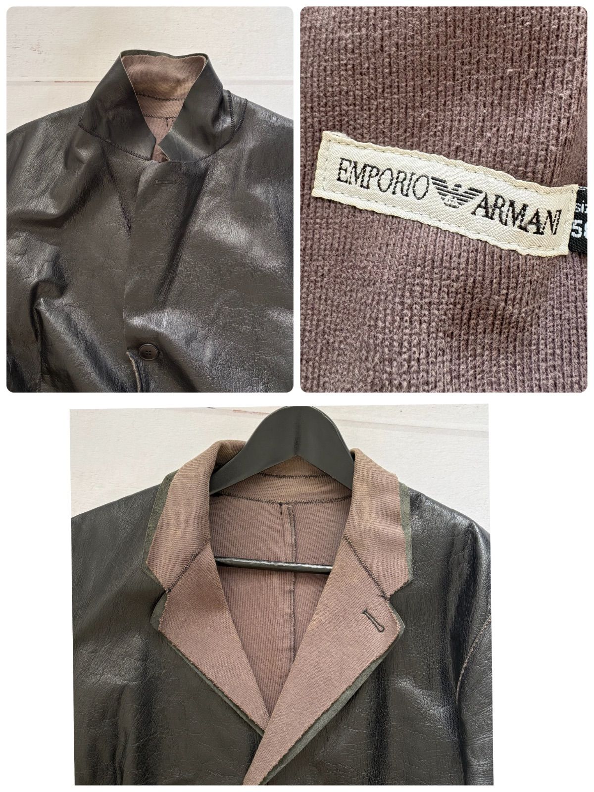 90s archive EMPORIO ARMANI Mixed-material leather jacket