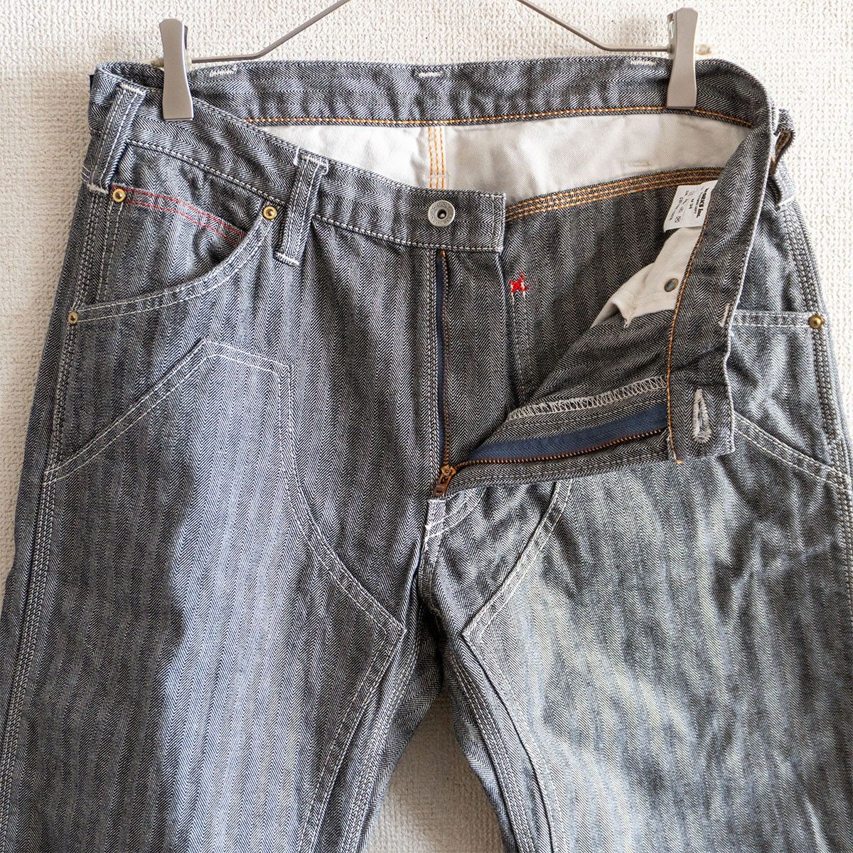 美品】IRON HEART【10.5oz ヘリンボーン ダブルニー ロガージーンズ 