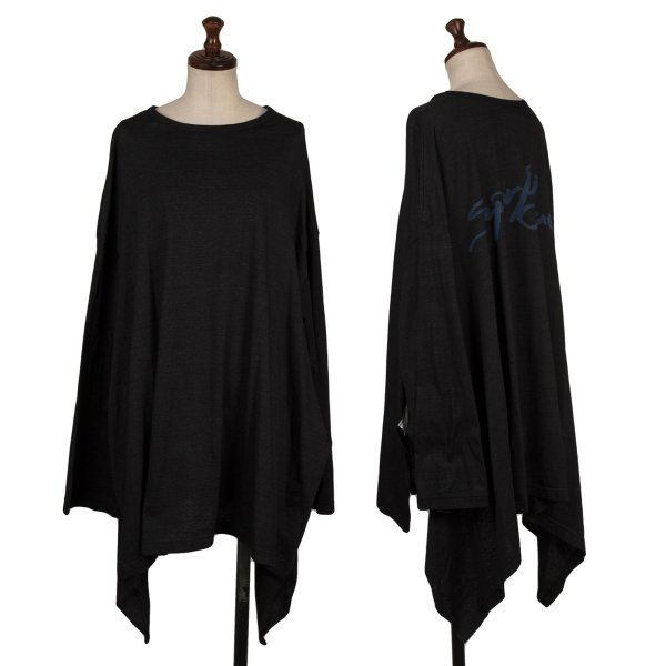 ヨウジヤマモトYohji Yamamoto Super Blue コットンバックプリントサイドスリットカットソー チャコール2