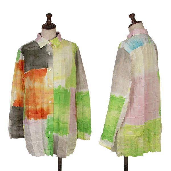 イッセイミヤケISSEY MIYAKE カラフルプリントプリーツ長袖シャツ