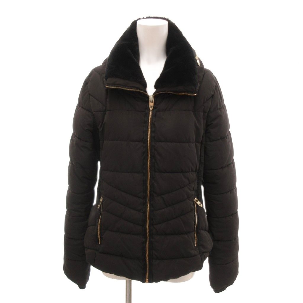 か*い様 zara フェイクファージャケット ザラ ZARA パフジャケット フェイクファー襟 切替 M 黒 ブラック /YJ