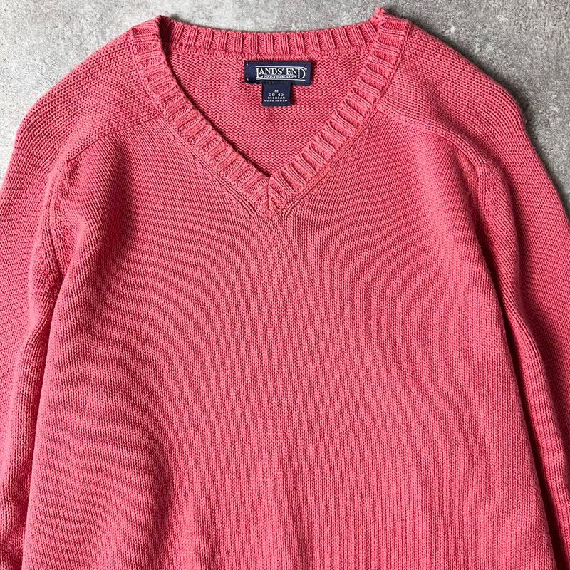 90s USA製 LAND'S END 無地 コットン ニット セーター M / 90年代