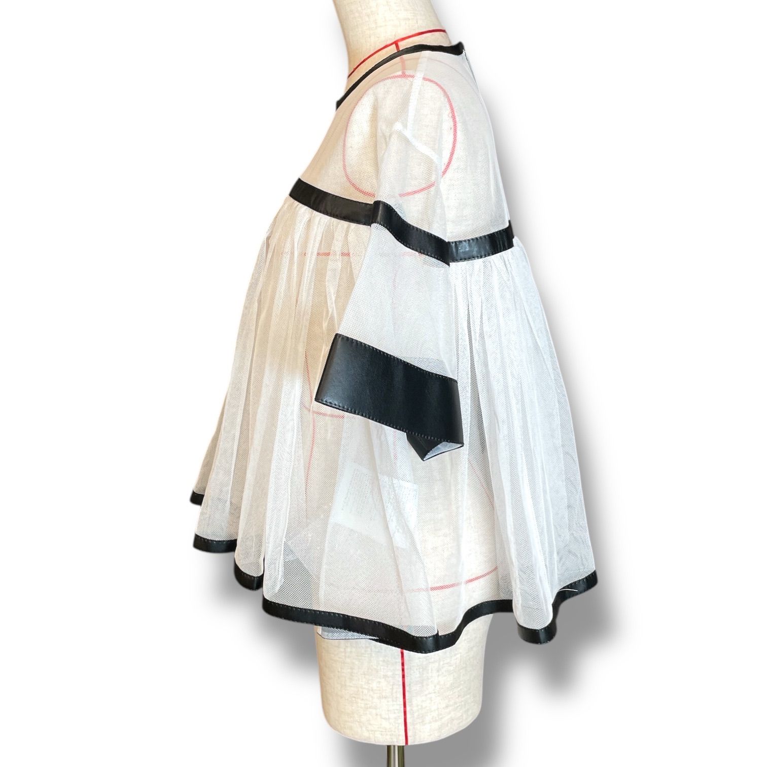noir kei ninomiya ノワールケイニノミヤ チュールブラウス レザー 