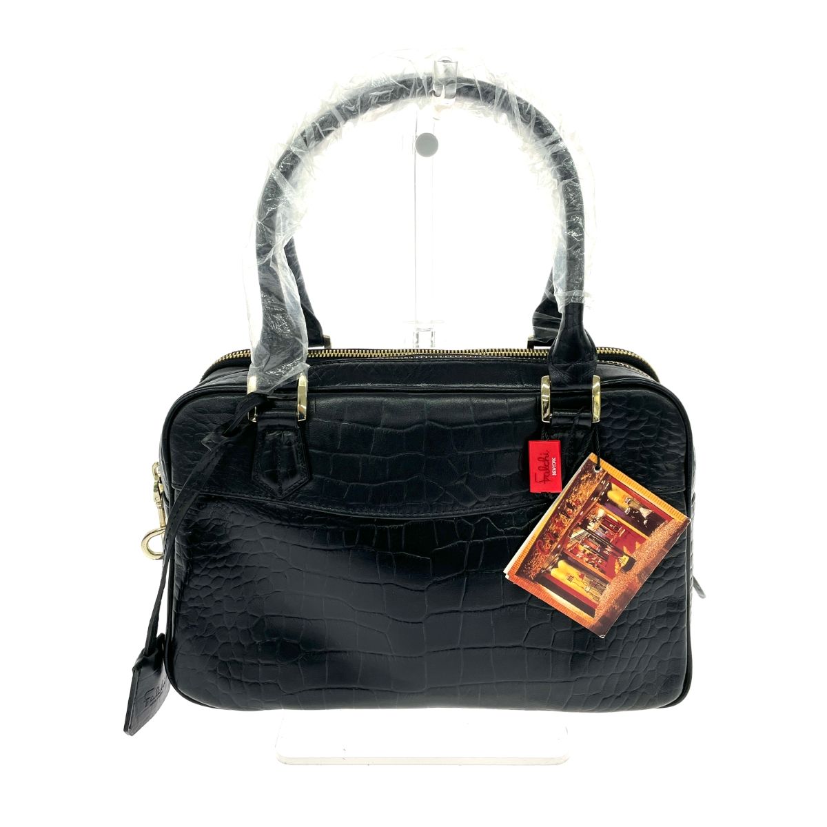 Falchi New York 2-way handbag, crocodile embossed leather, black