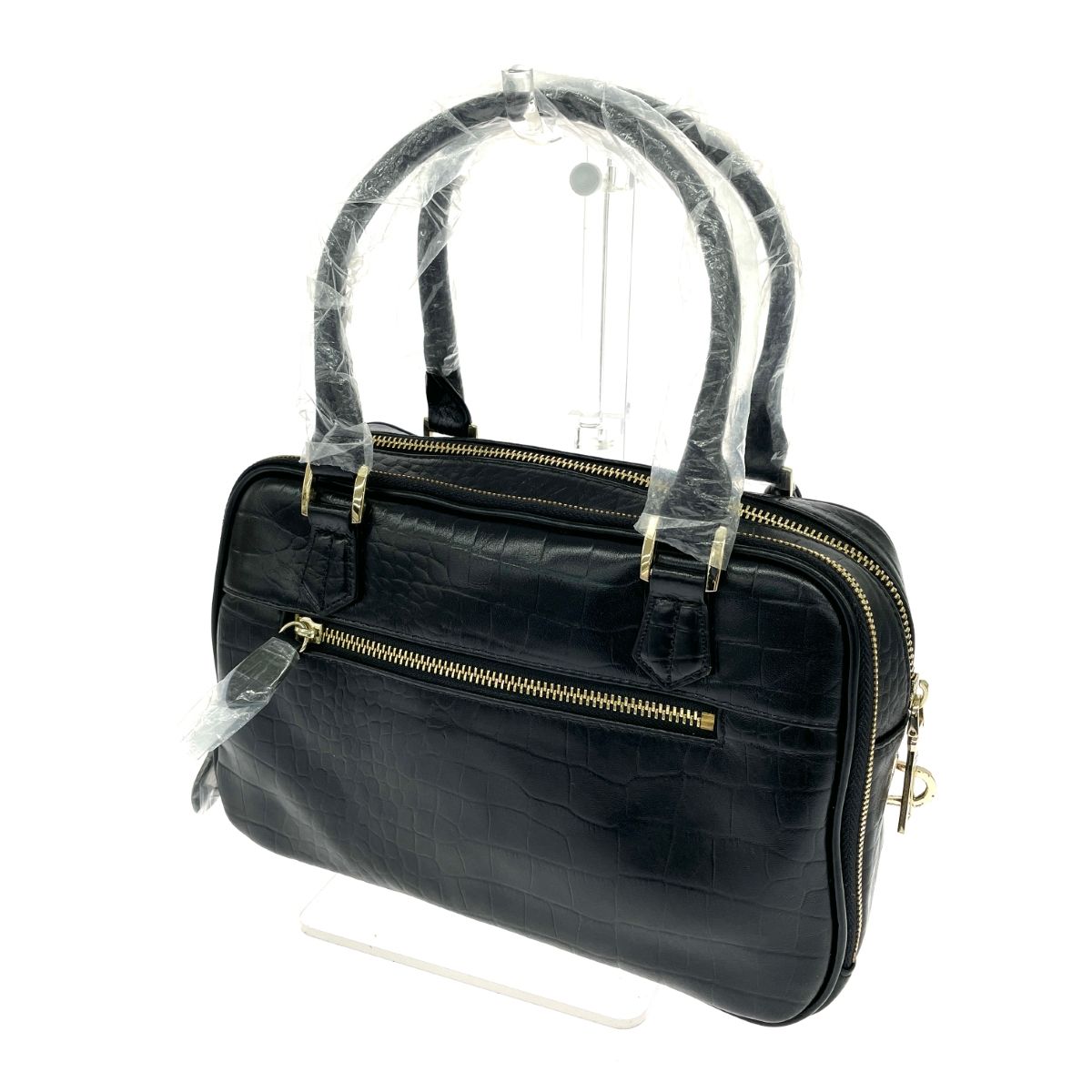 Falchi 2WAYハンドバッグ 型押し ブラック Falchi New York ファルチニューヨーク 2WAYハンドバッグ クロコ型押し