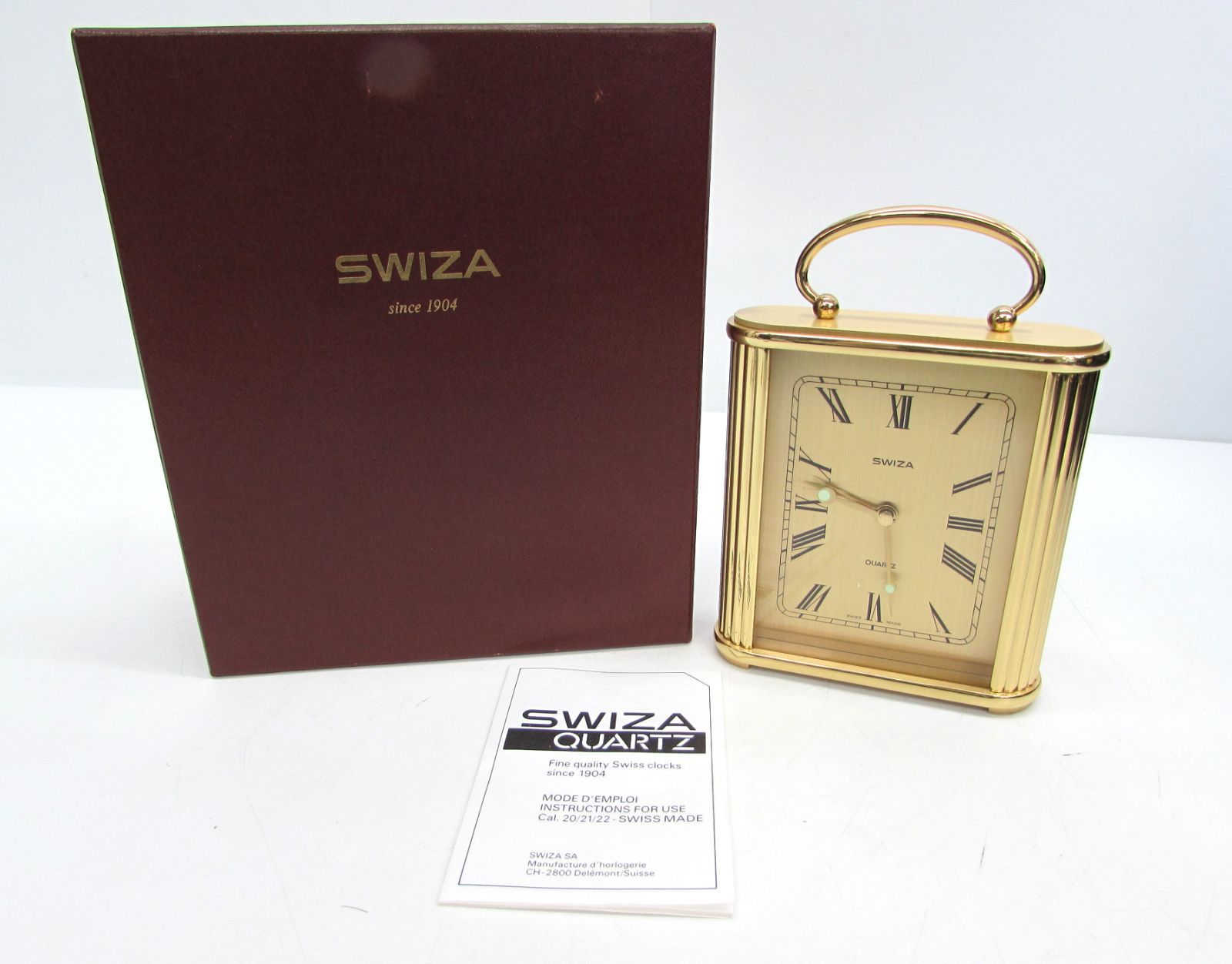 SWIZA スイザクォーツ 置時計 ゴールド色 スイス製 アラーム付クォーツ
