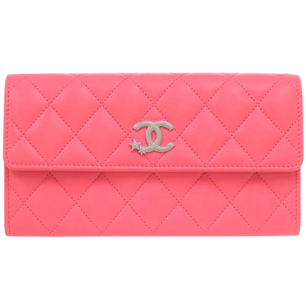 CHANEL シャネル マトラッセ ココマーク ラムスキン ピンク 長財布 