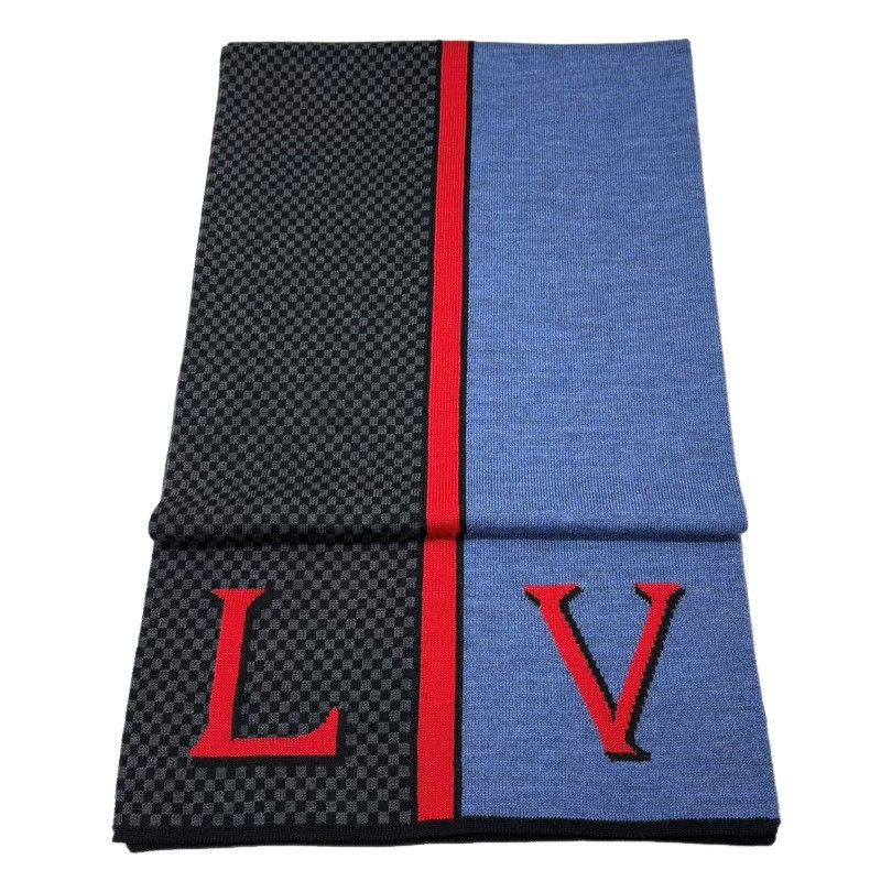 LOUIS VUITTON ルイヴィトン エシャルプ LV ダミエルージュ M70249 ブラック×ブルー×レッド ウール100％ マフラー メンズ 【中古】 22602K464 LOUIS VUITTON ルイヴィトン エシャルプ LV ダミエルージュ M70249