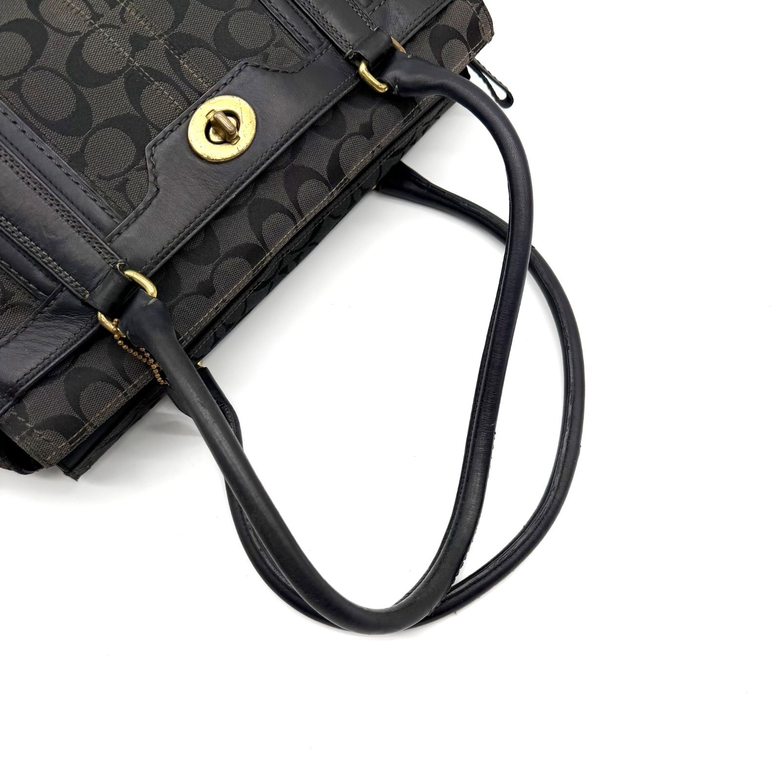 COACH y2k tote bag signature turn lock black leather コーチ ワン