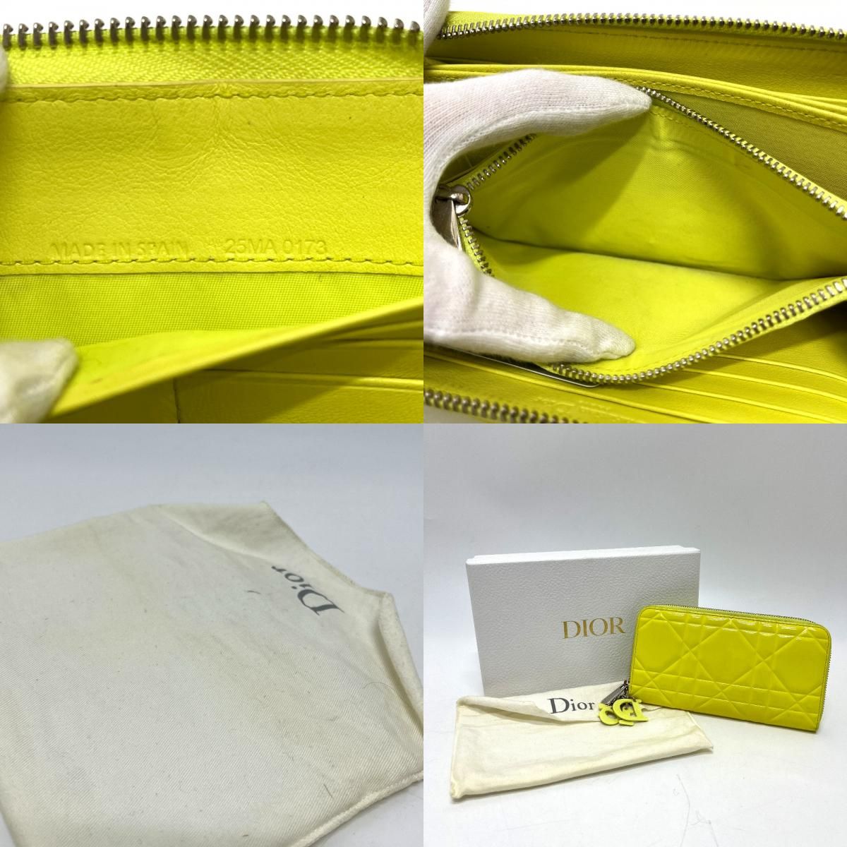 Dior ディオール 長財布 カナージュ エナメル ネオンイエロー - メルカリ