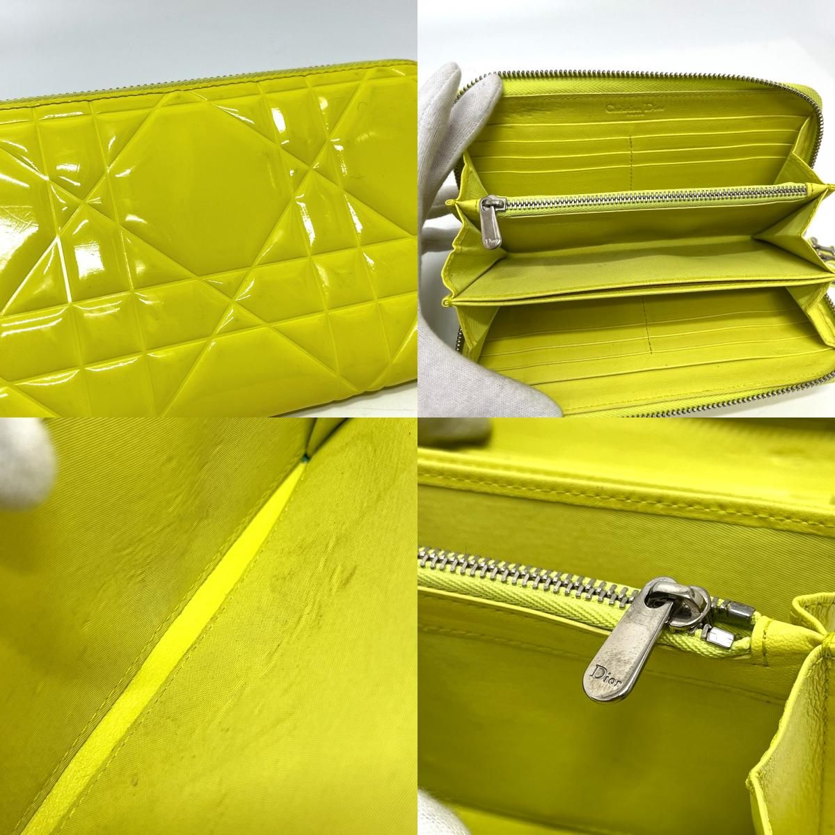 Dior ディオール 長財布 カナージュ エナメル ネオンイエロー - メルカリ