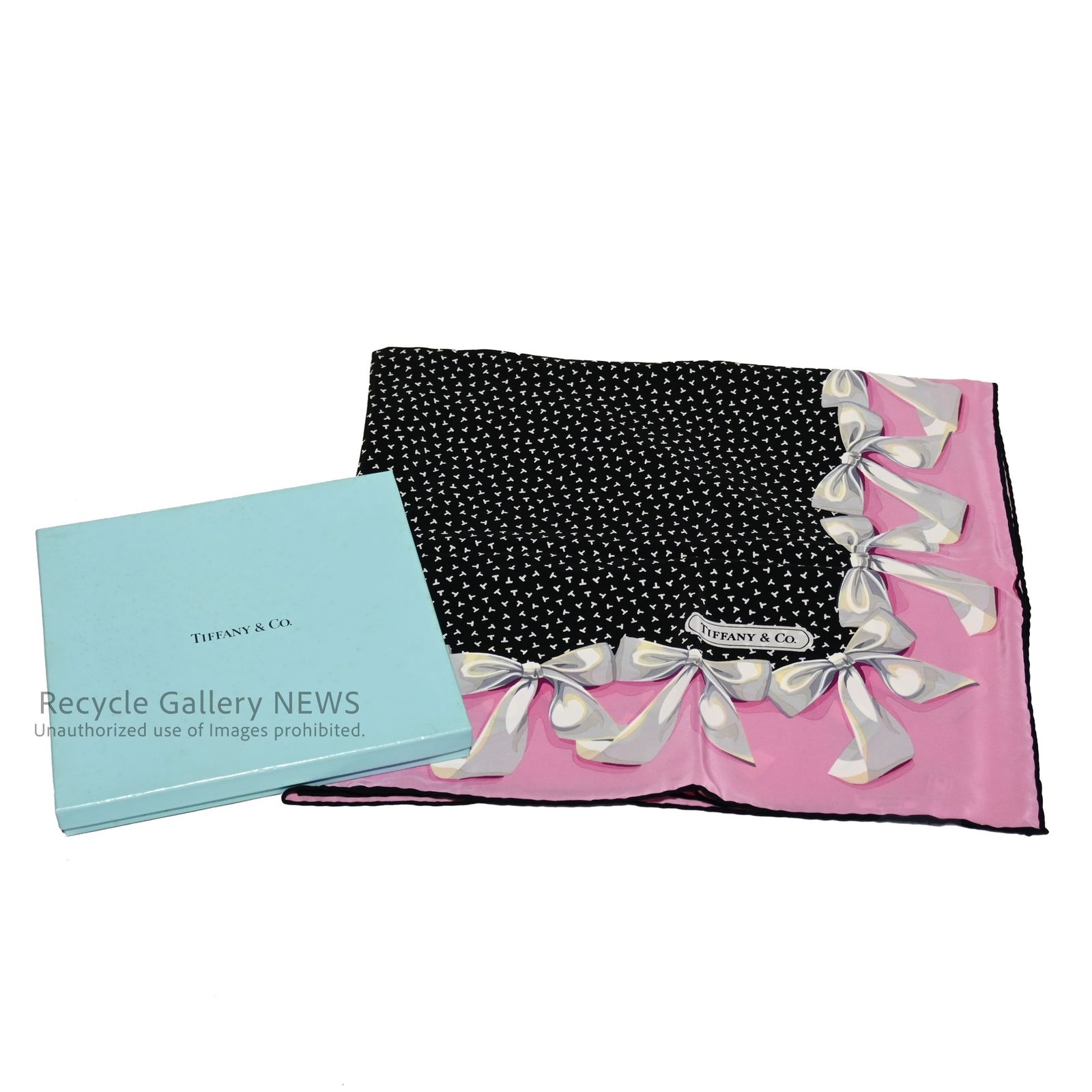 ○ Tiffany ティファニー リボン柄 スカーフ ribbon scarf ピンク 黒 
