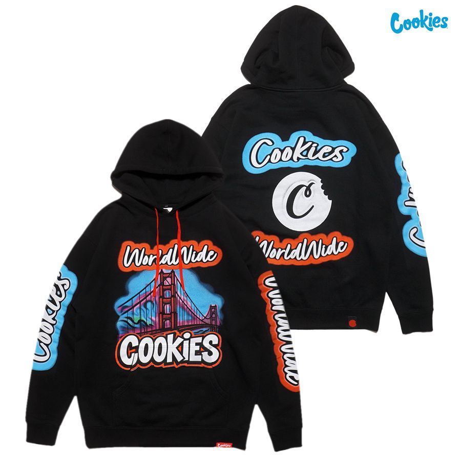 廃盤レア　cookies パーカー　ggデザイン　sizeM COOKIES WORLDWIDE AIRBRUSH PULLOVER HOODIE【BLACK】 (M・L・XL
