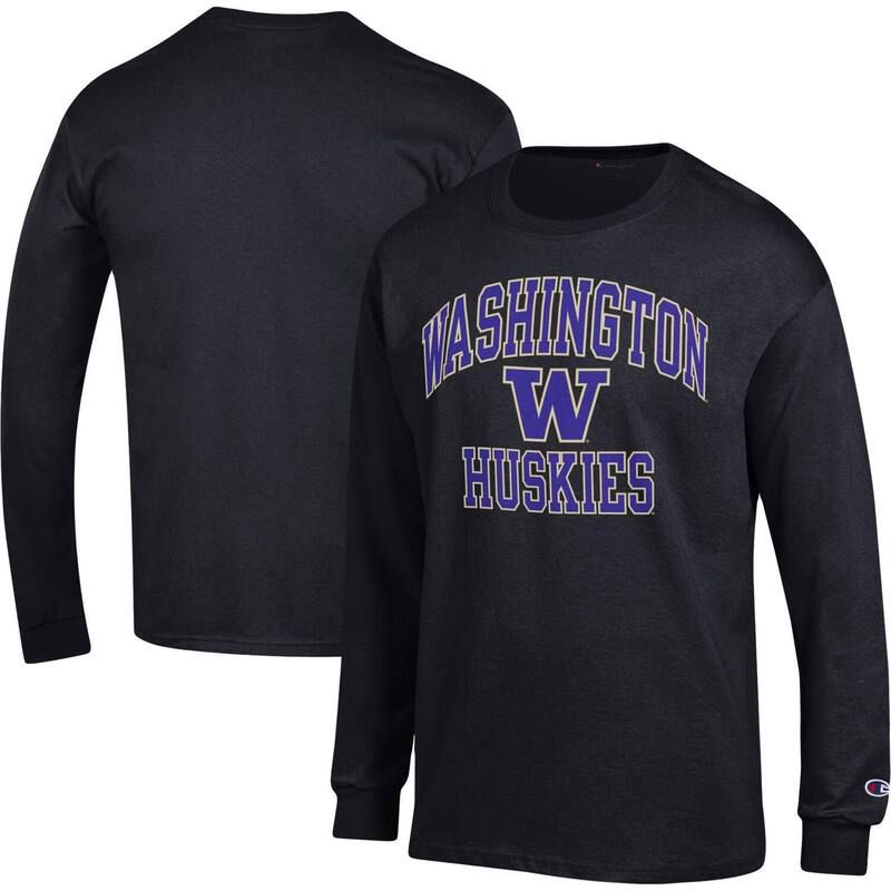 チャンピオン メンズ トップス Tシャツ Mens Champion Black Washington Huskies High Motor Long Sleeve TShirt Wsh Black ブラック