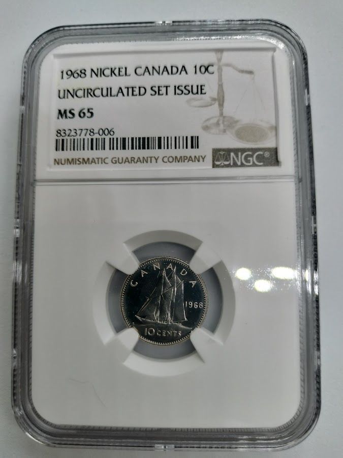 NGC MS65 1968年 カナダ 5 セント ニッケル 未流通セット 5枚セット】NGC MS65・64 1968年カナダ1ドル・50.25.10.5セント