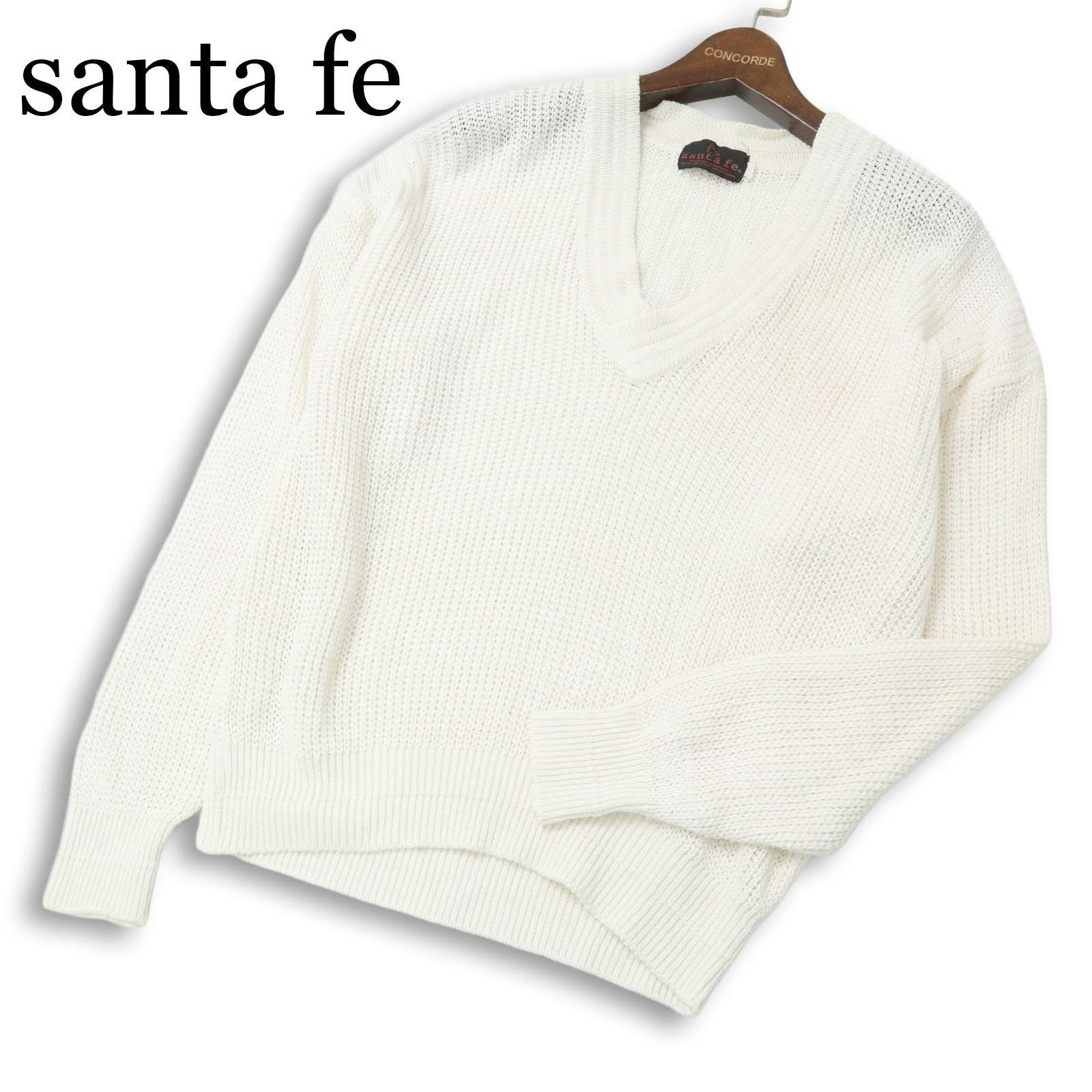 santa fe サンタフェ 麻 リネン☆ 深Vネック ニット セーター Sz.40/3 