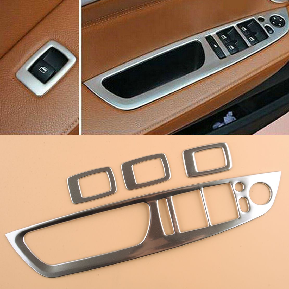 シルバーステンレススチールウィンドウスイッチパネルカバートリム BMW X5 E70 X6 E71 2008 2009 2010 2011 2012 2013用