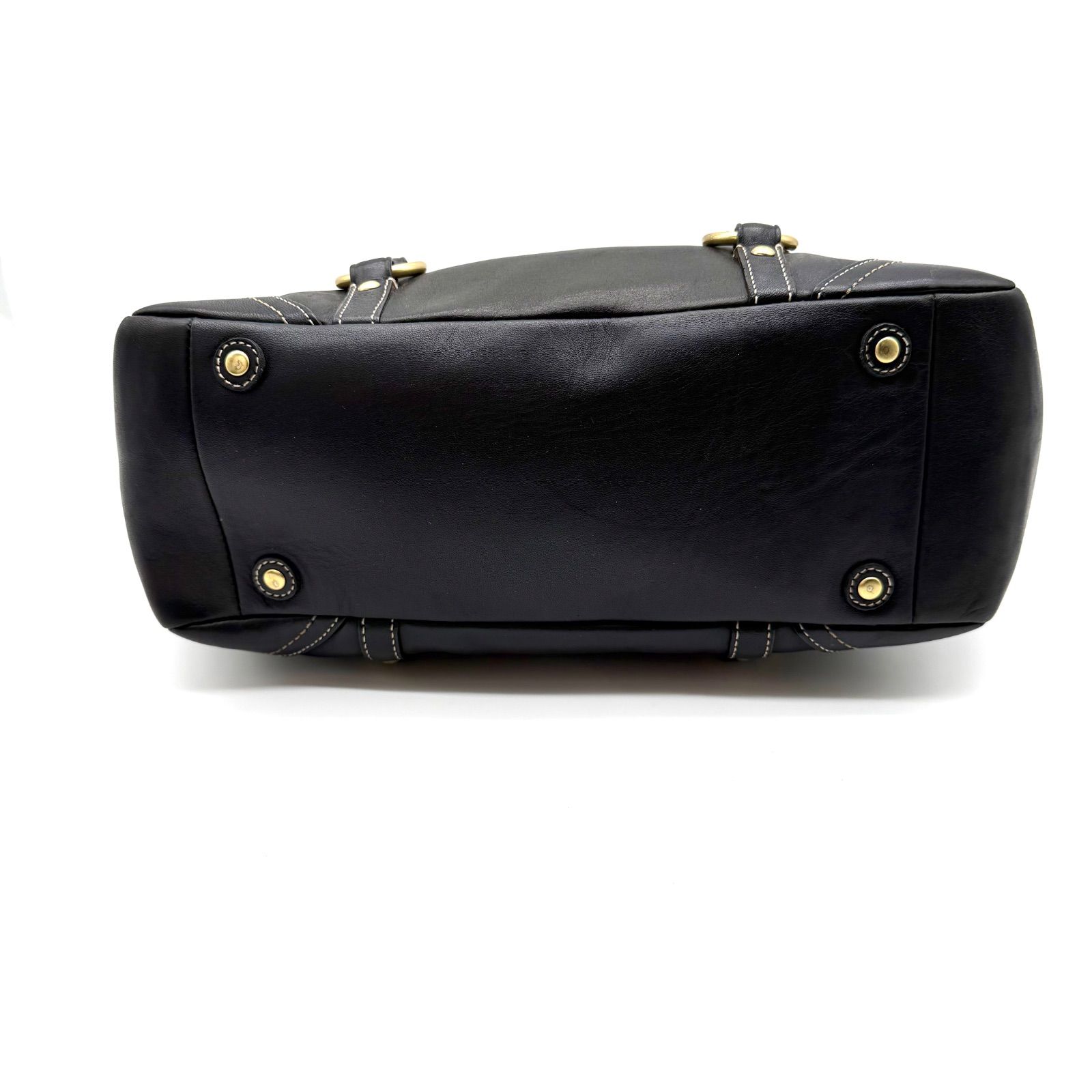 良品】COACH y2k black leather turn lock gold tote bag コーチ