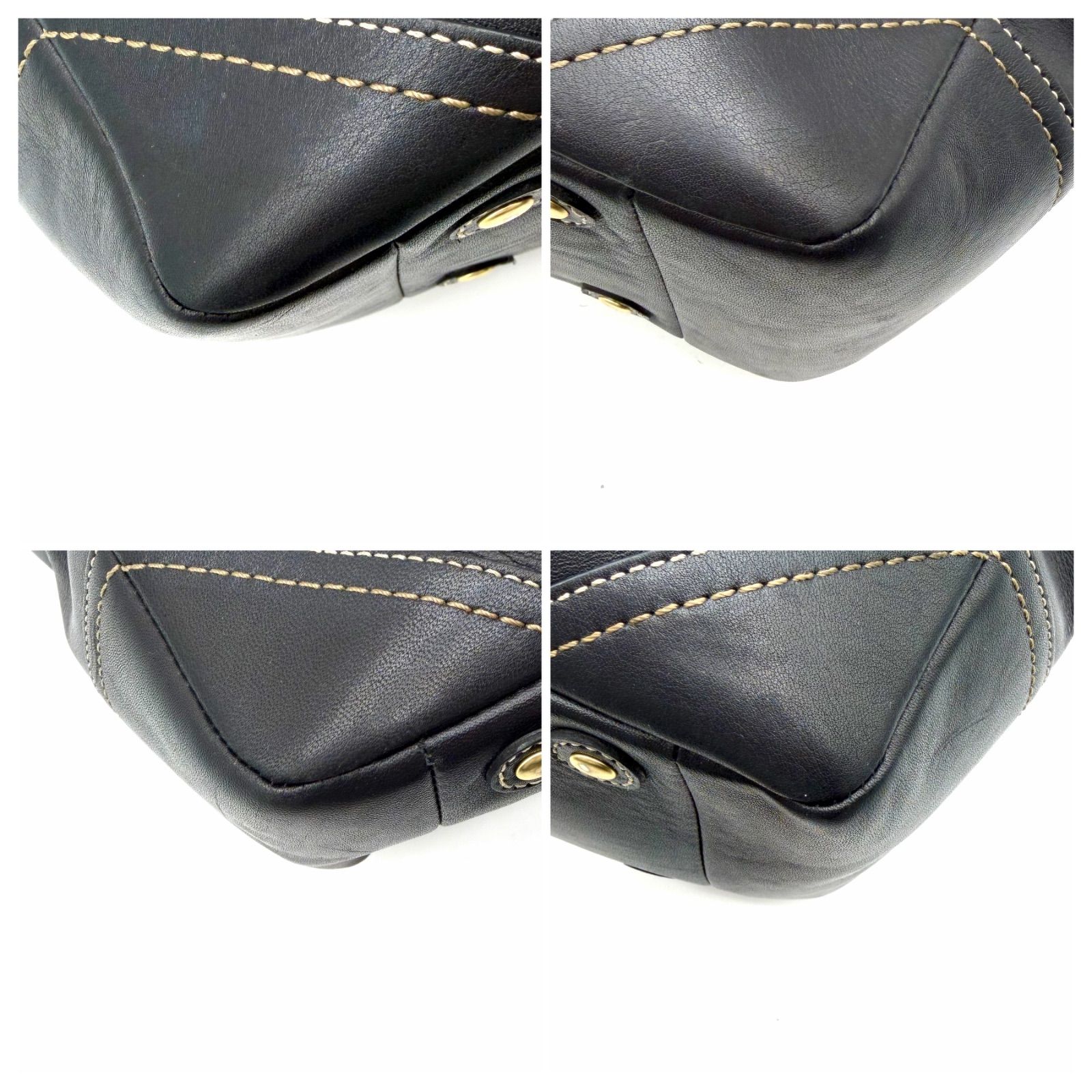 良品】COACH y2k black leather turn lock gold tote bag コーチ