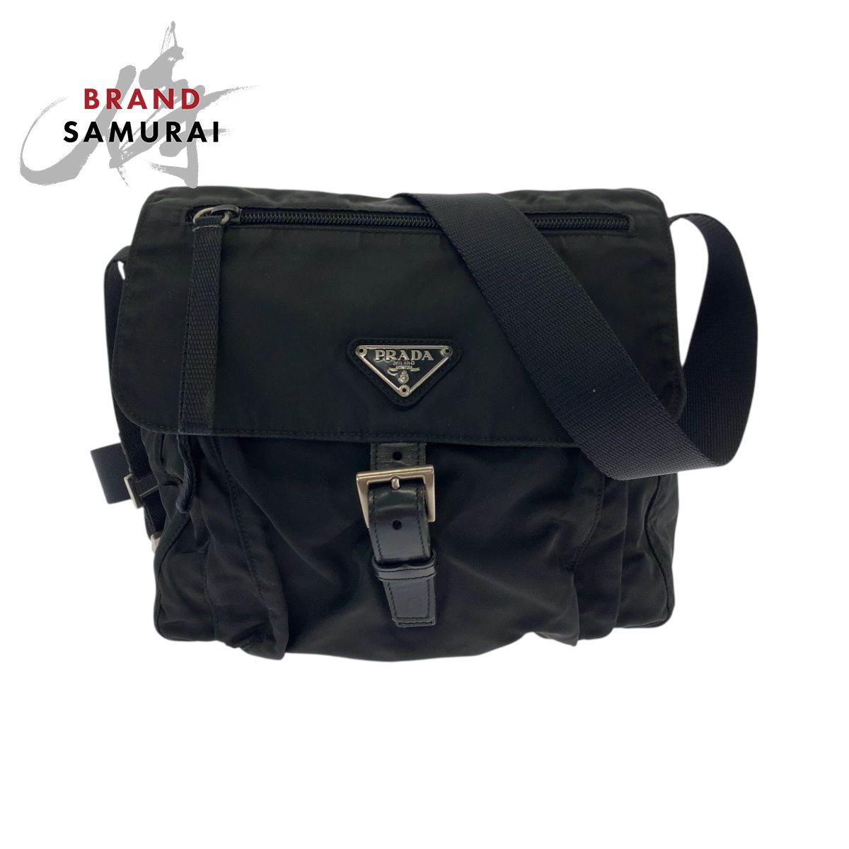 美品 PRADA プラダ テスート 三角ロゴプレート ブラック 黒 シルバー 