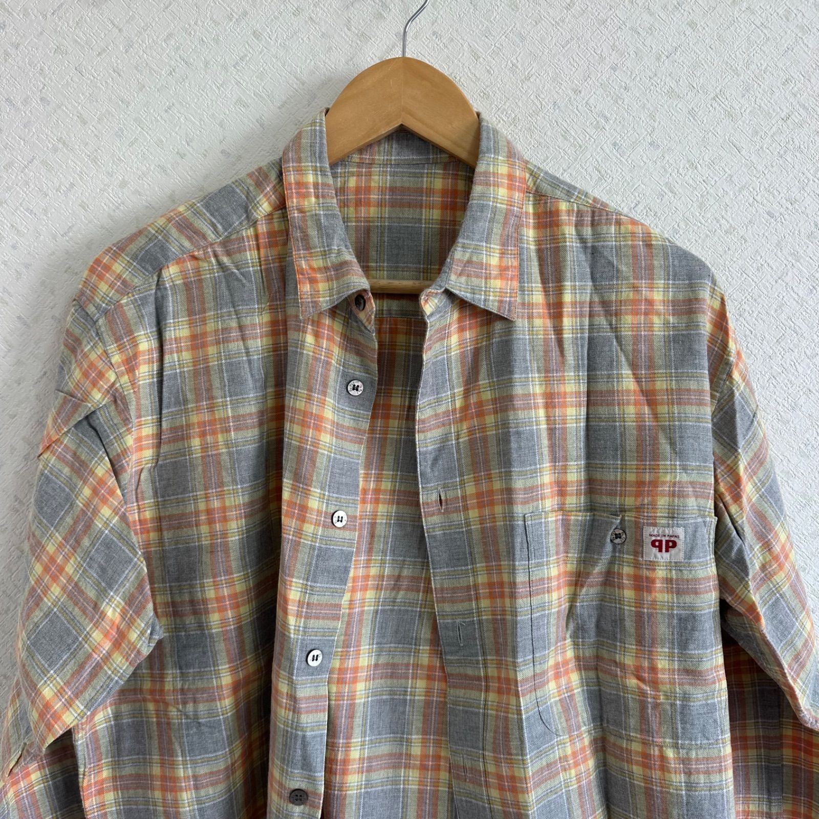 美品】Papasパパス ネルシャツ トップス グレーチェック メンズ【Z1813