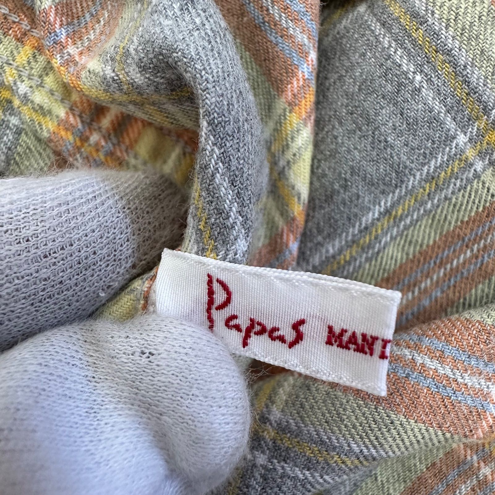 美品】Papasパパス ネルシャツ トップス グレーチェック メンズ【Z1813