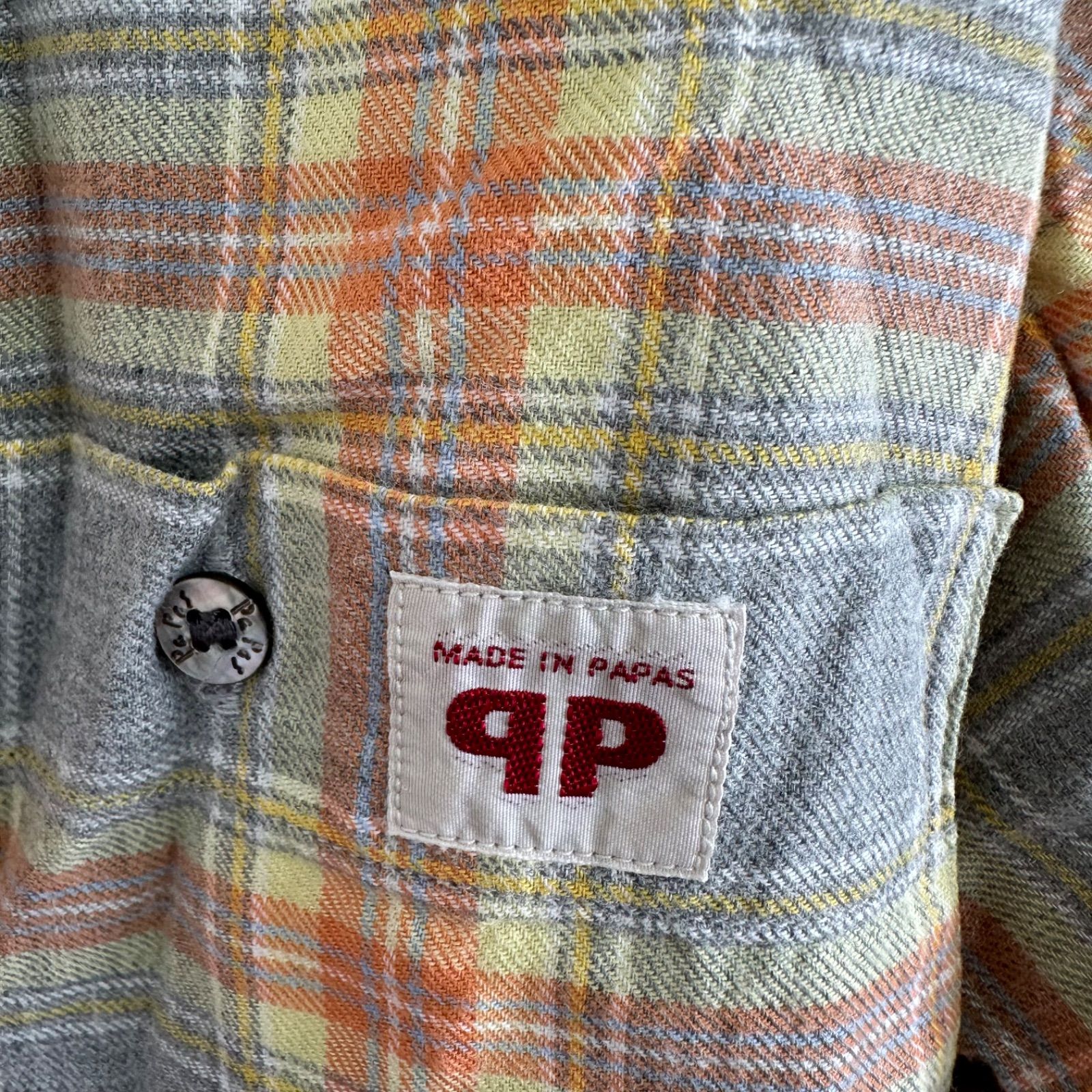 美品】Papasパパス ネルシャツ トップス グレーチェック メンズ【Z1813