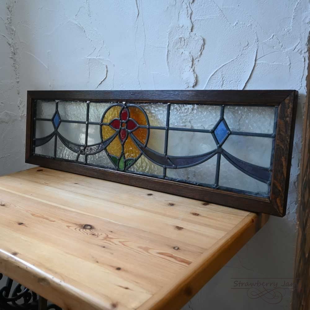 L3710-52 英国アンティーク ステンドグラス バラ 窓枠 建材 インテリア DIY 小屋 ステンド イギリス