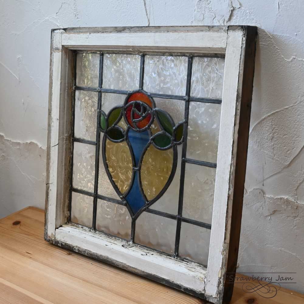 L3710-44 英国アンティーク ステンドグラス バラ 窓枠 建材 インテリア DIY 小屋 ステンド イギリス