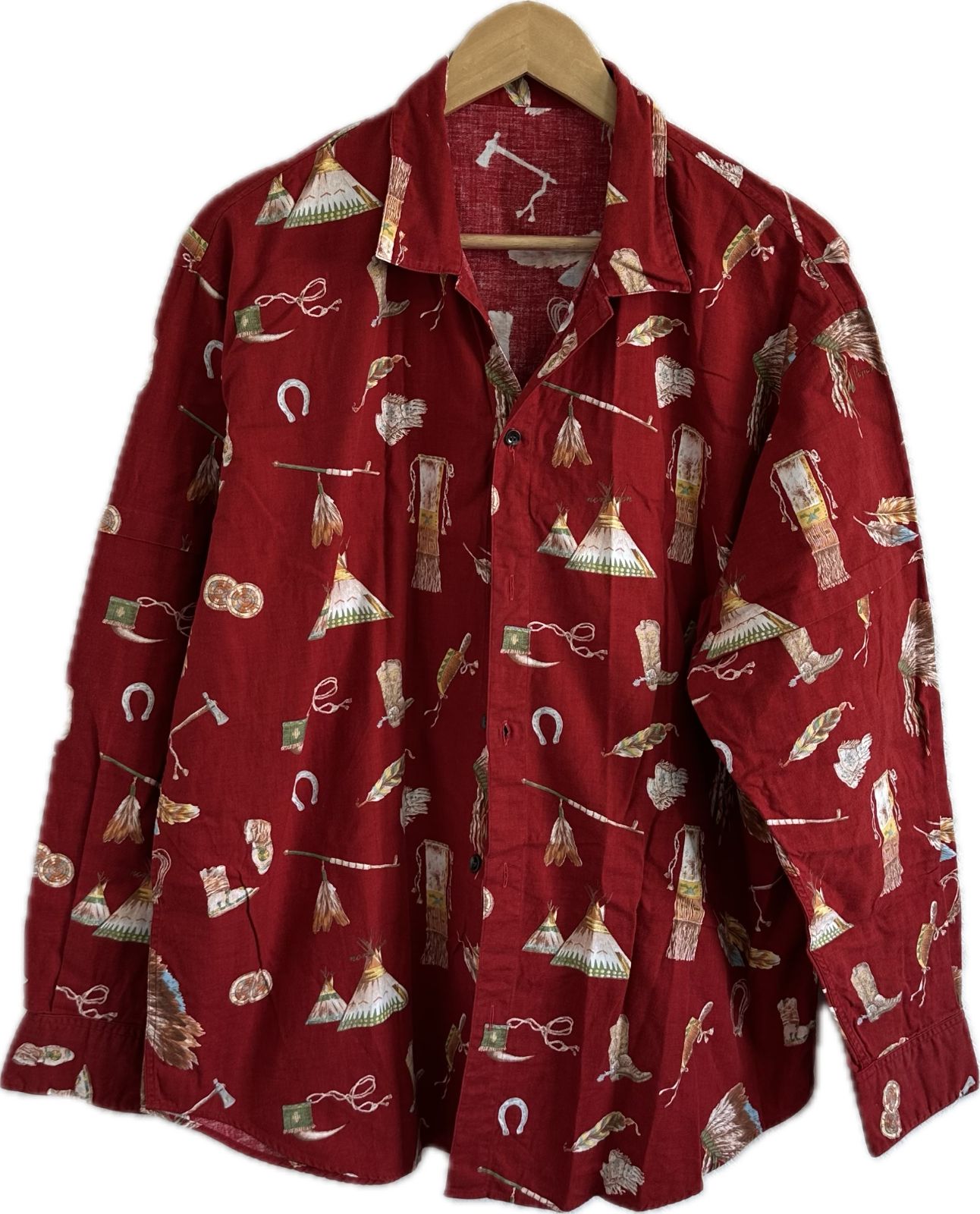 美品□Papas(パパス) 長袖シャツ メンズ L レッド×白