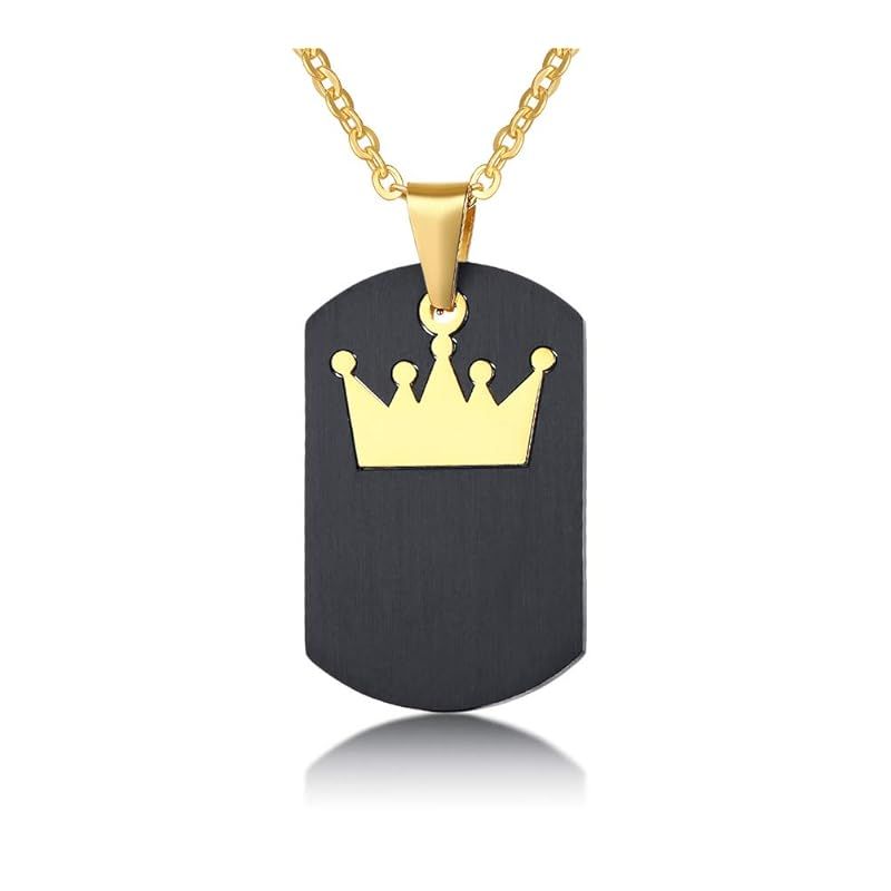 驚きの破格値，驚きの破格値，HOT 【新品】 AIKS ジュエリー ネックレス ステンレス アレルギー対応 メンズ ブラック 王冠 クラウン 刻印 プレート メンズネックレス・ペンダント おしゃれ 記念日 プレゼント 0 ネックレス
