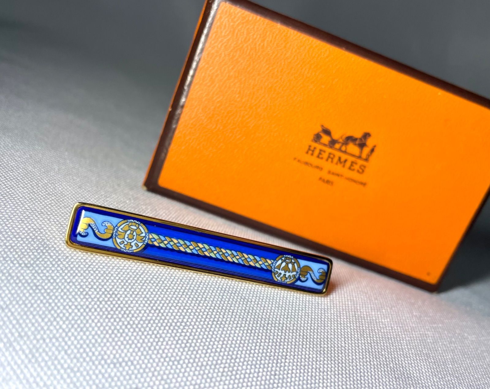 美品 希少 HERMES エルメス エマイユ ブルー&ゴールド ヴィンテージ