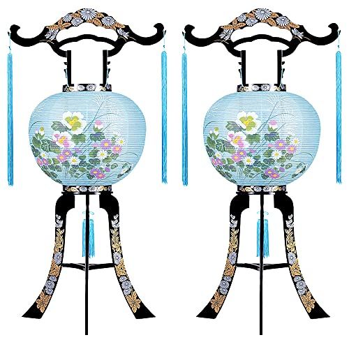 新品 京仏壇はやし 盆提灯 盆ちょうちん【 (一対入り) 回転灯付き提灯 沢泉 】◆高さ79cm 11号 (PC製 置き提灯 盆提灯一対) 【京仏壇はやしオリジナルクロスセット】