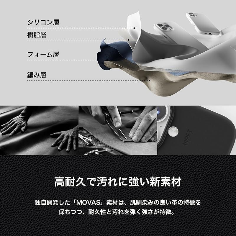 【新品】 MOFT【日本国内正規代理店】 MOVAS レザーケース MagSafe対応 ミニマルスタイル 環境に優しい 高耐久 高反発ボタン 全面保護 薄型軽量 （ミスティーグレー、iPhone 17用） 0