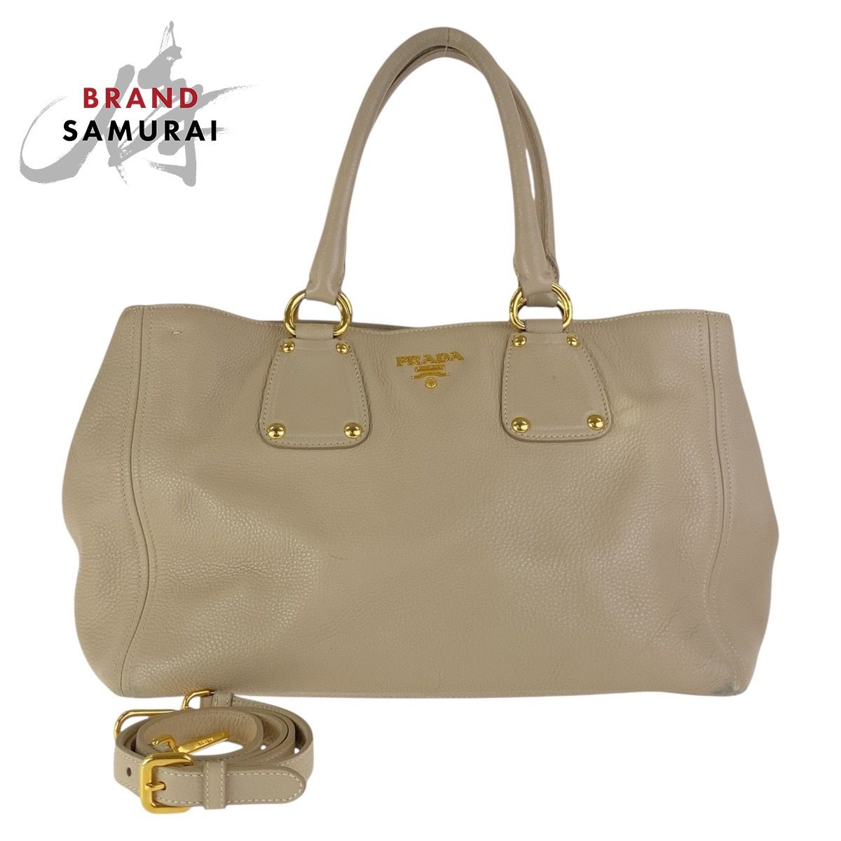 PRADA プラダ ヴィッテロダイノ ベージュ ゴールド金具 レザー トート 