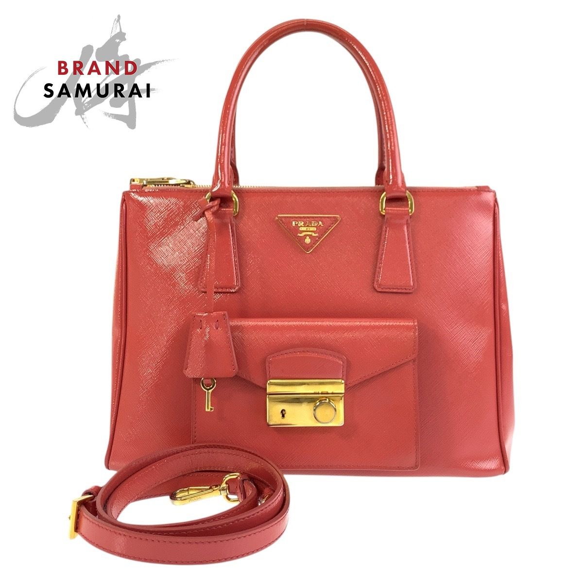 PRADA プラダ サフィアーノ ピンク ゴールド金具 レザー ハンドバッグ 