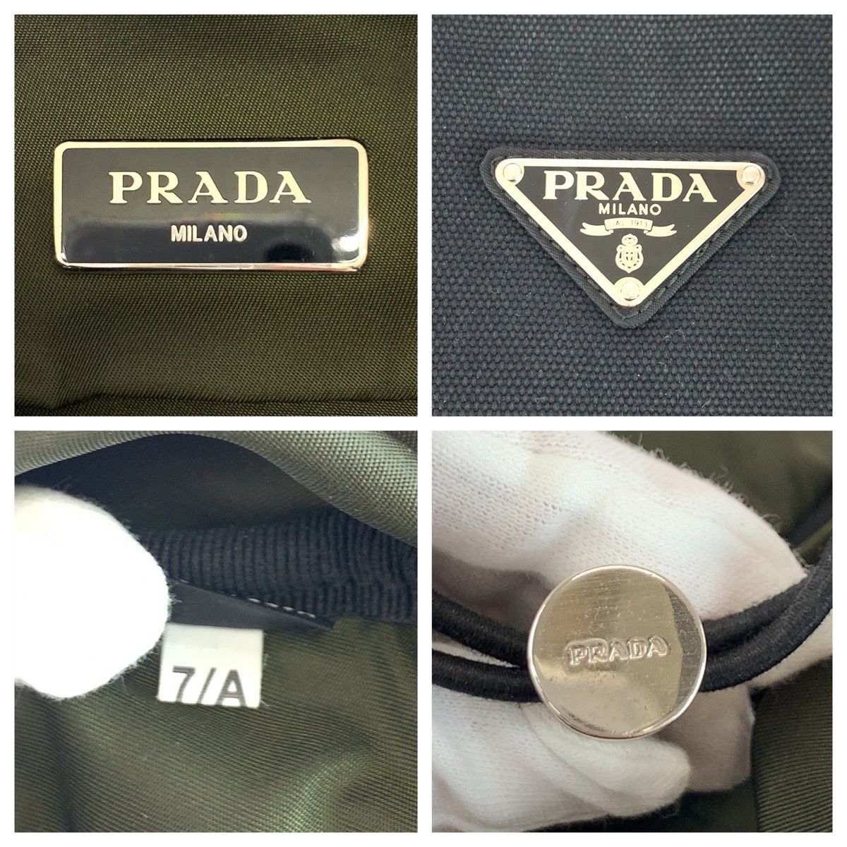 美品 PRADA プラダ テスート 三角ロゴプレート カーキ シルバー金具 