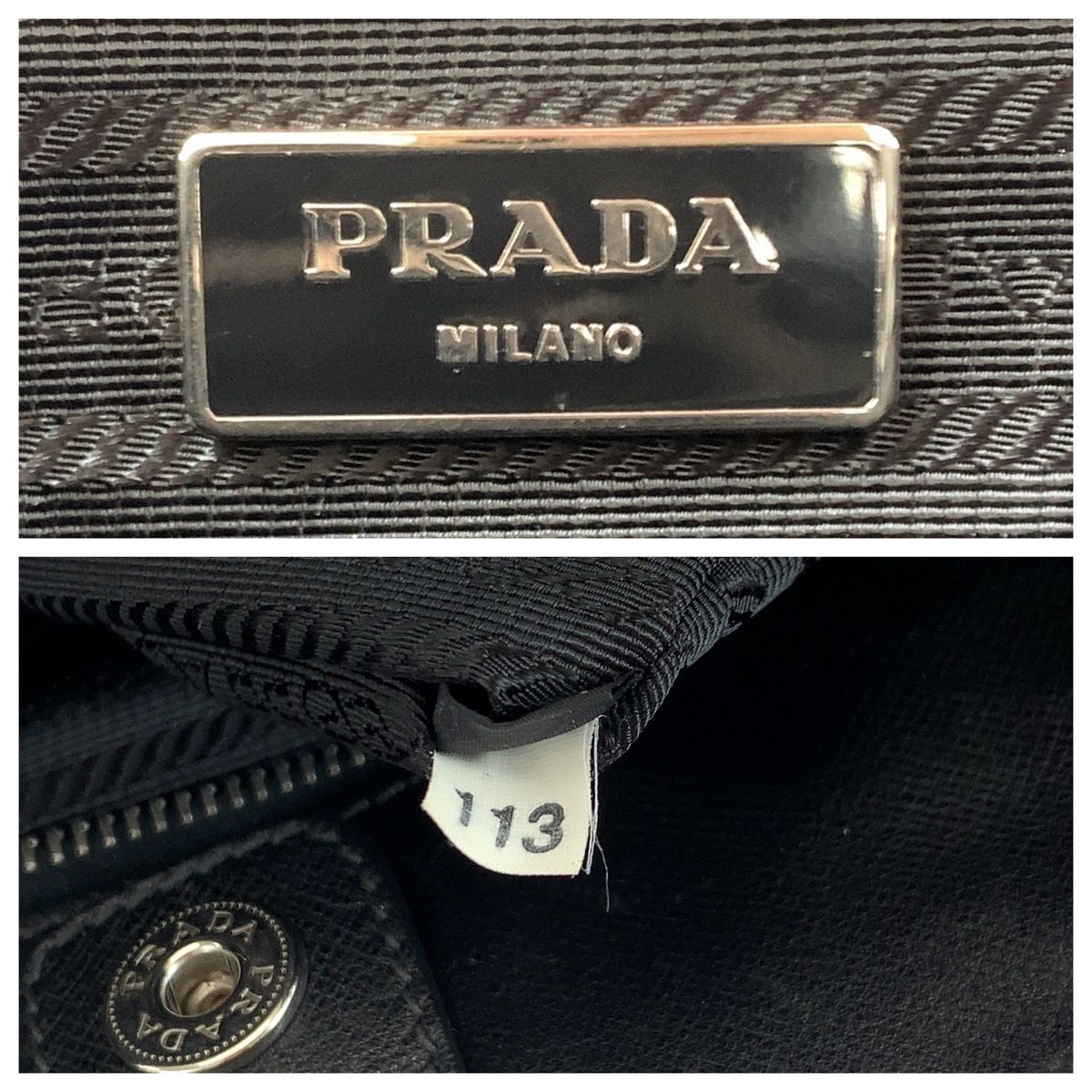 PRADA プラダ サフィアーノ ロゴ ブラック 黒 ホワイト シルバー金具