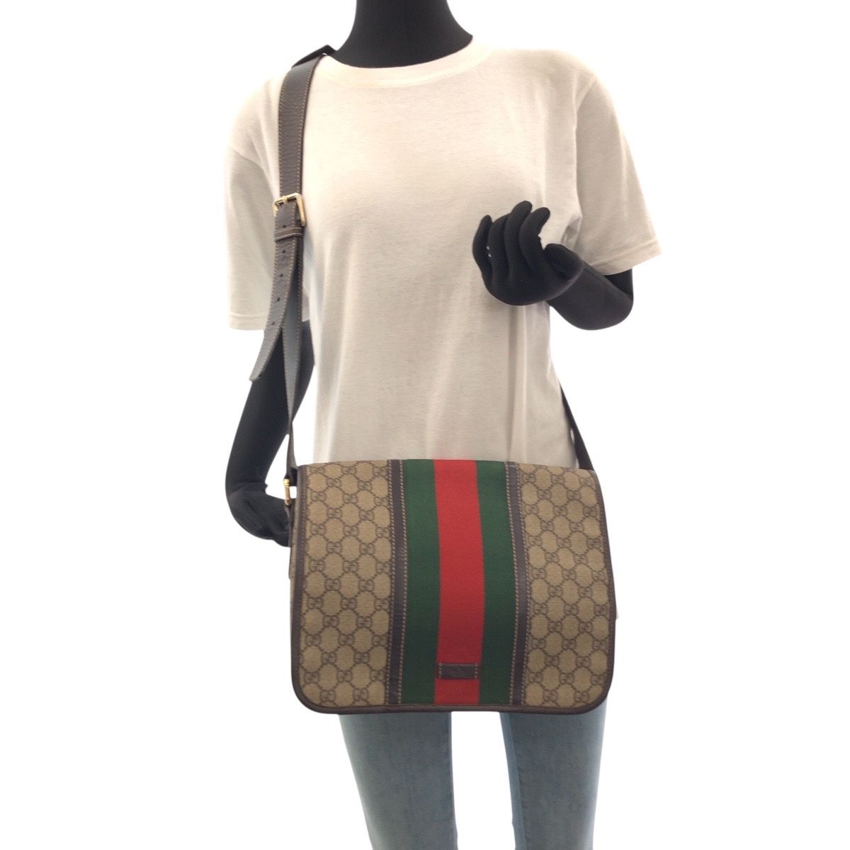 美品 GUCCI グッチ シェリーライン ベージュ ブラウン ゴールド金具 GG 