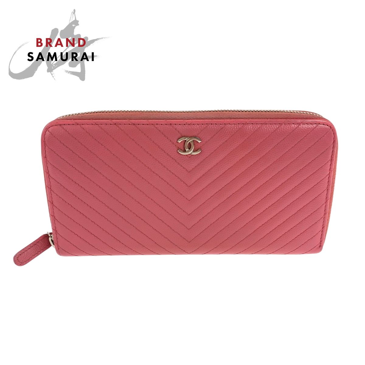 美品 CHANEL シャネル Vシェブロン Vステッチ ココマーク ピンク 