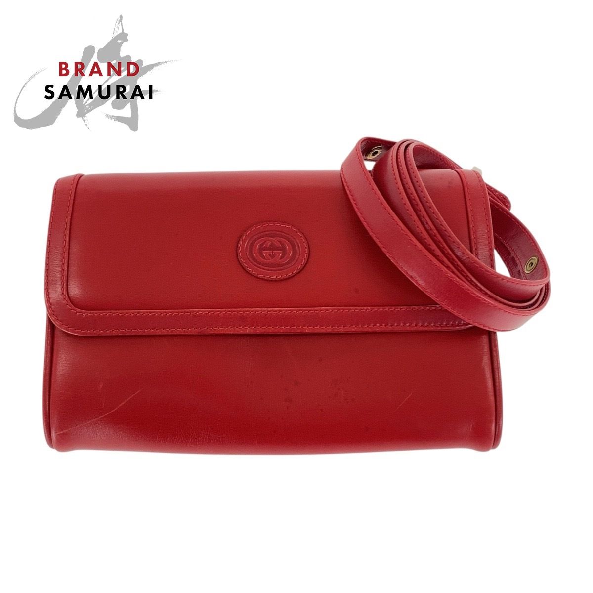 美品 GUCCI グッチ ヴィンテージ オールドグッチ レッド ゴールド金具 