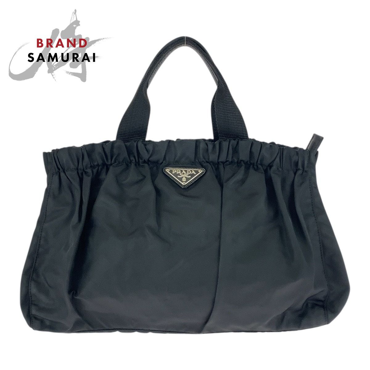 美品 PRADA プラダ テスート 三角ロゴプレート ブラック 黒 シルバー 