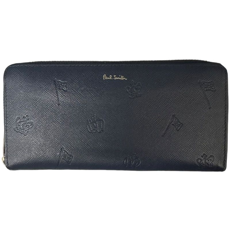 Paul Smith ポール スミス ラウンドファスナー 長財布 PSC955 ネイビー レザー メンズ 【中古】 32601K307